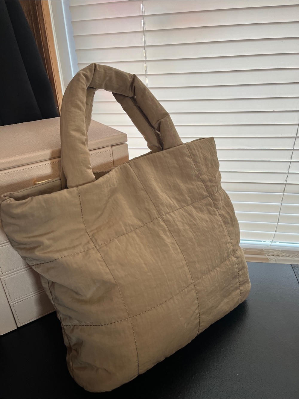 Quilted Khaki Padded Tote Bag for Women